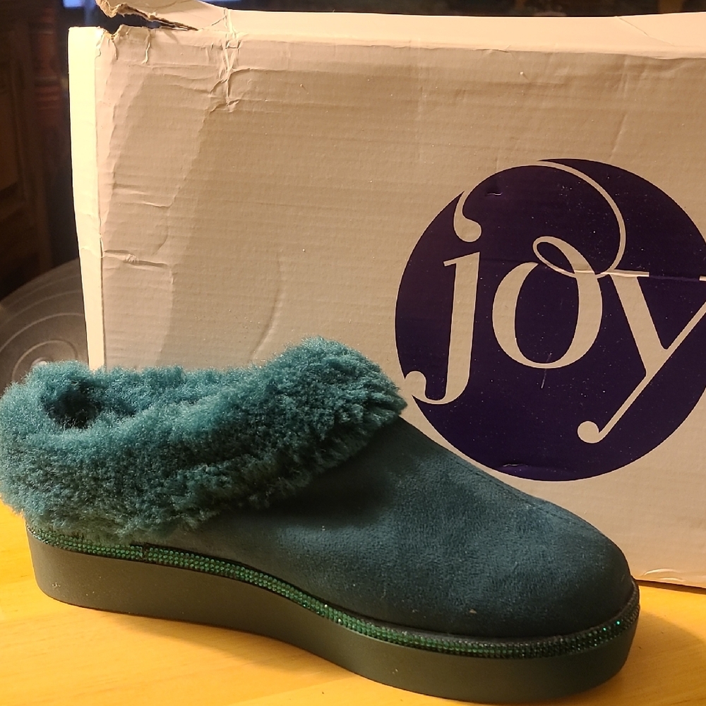 Joy Mangano Teal Plush Slippers